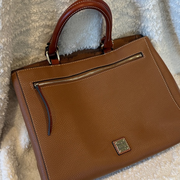 Dooney & Bourke Pebbled Leather Satchel Tote Brown Red Lining - Picture 3 of 14